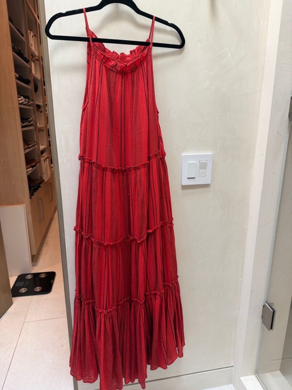 Sundry Red Tiered Spaghetti-Strap Maxi Dress